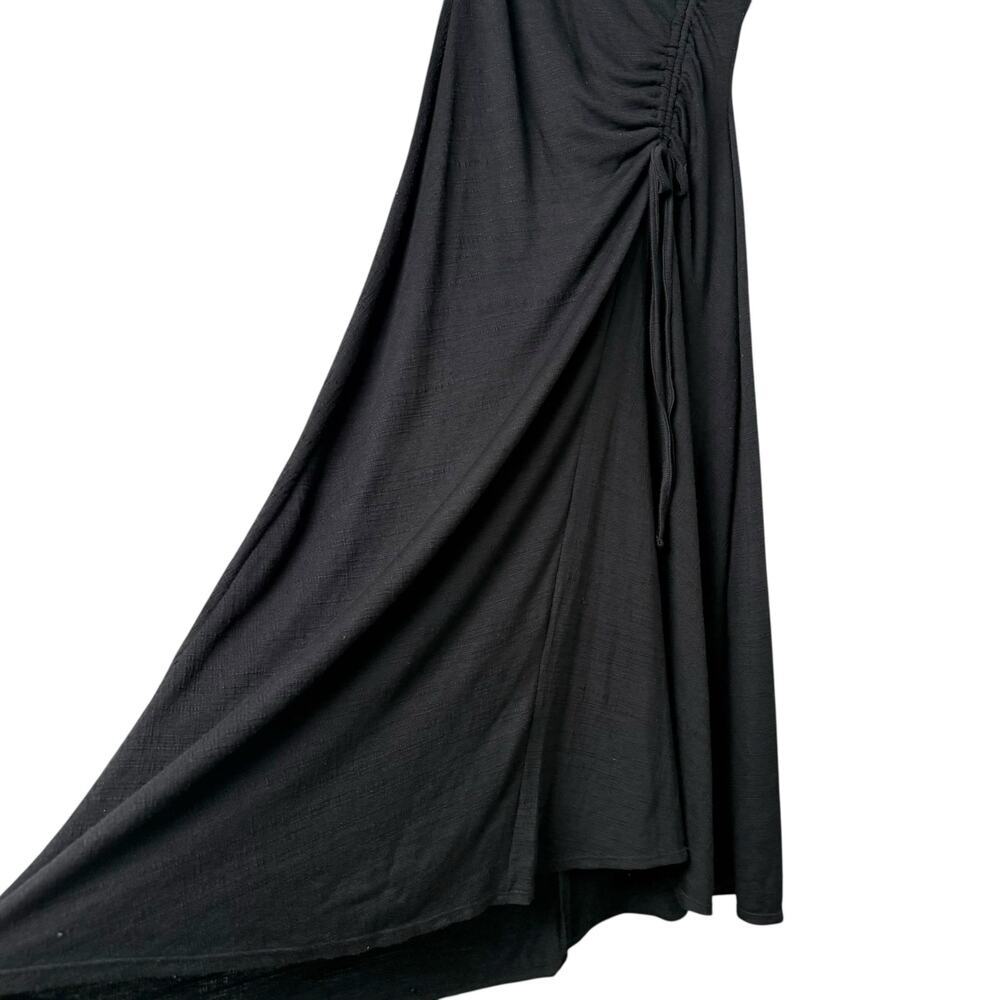 Max Studio Faux Wrap Side Ruched Midi Dress in Black Crinkled Jersey, Size Small - Picture 6 of 11
